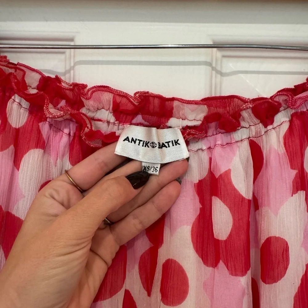 L1. Antik Batik Anthropologie Red Poppy Midi Skirt Tassel Ties - Picture 7 of 8